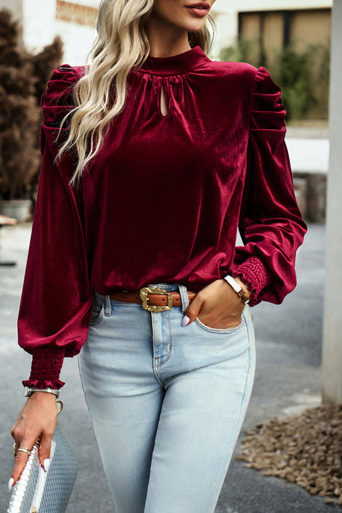 W&H Atelier Ruby Velvet Puff Sleeve Blouse