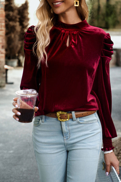 W&H Atelier Ruby Velvet Puff Sleeve Blouse