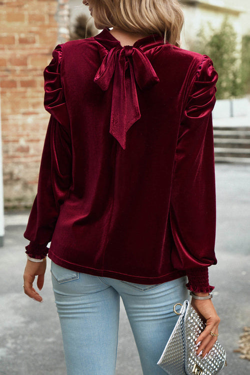 W&H Atelier Ruby Velvet Puff Sleeve Blouse