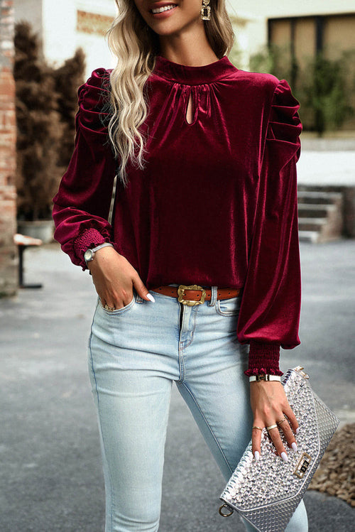 W&H Atelier Ruby Velvet Puff Sleeve Blouse