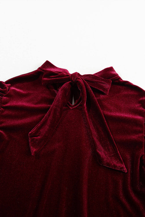 W&H Atelier Ruby Velvet Puff Sleeve Blouse