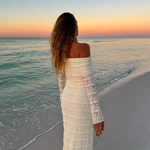 W&H Atelier Ivory Off-Shoulder Lace Maxi Dress