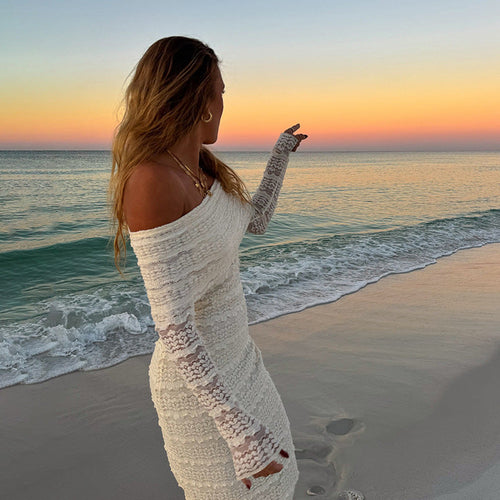 W&H Atelier Ivory Off-Shoulder Lace Maxi Dress