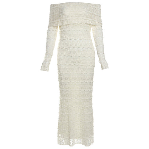 W&H Atelier Ivory Off-Shoulder Lace Maxi Dress