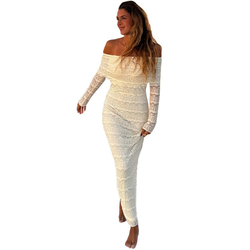 W&H Atelier Ivory Off-Shoulder Lace Maxi Dress