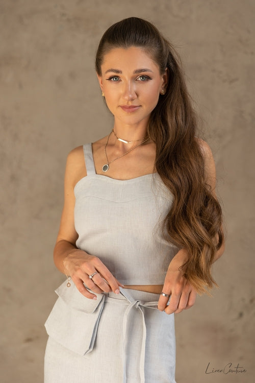 W&H Atelier Light Grey Linen Crop & Skirt Set
