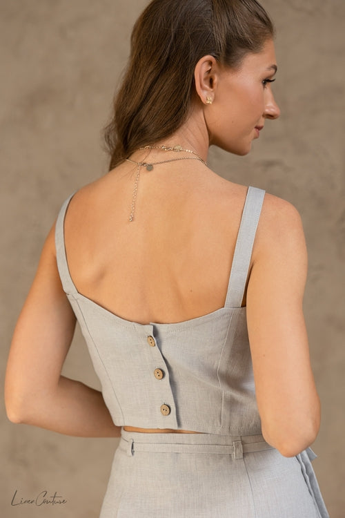 W&H Atelier Light Grey Linen Crop & Skirt Set