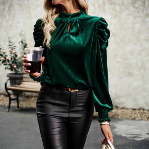 W&H Atelier Ruby Velvet Puff Sleeve Blouse