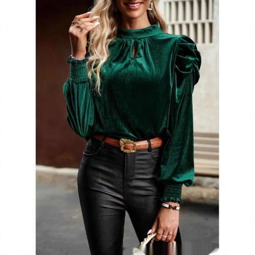 W&H Atelier Ruby Velvet Puff Sleeve Blouse