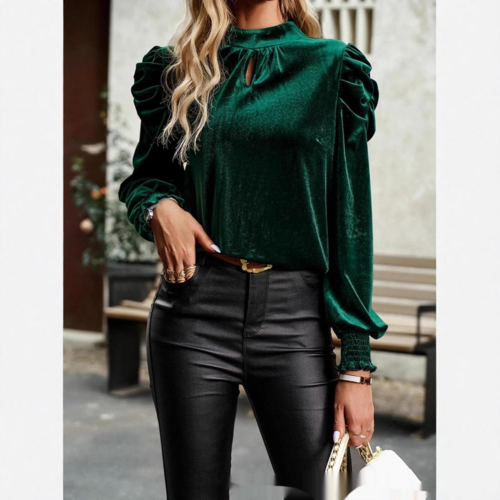 W&H Atelier Ruby Velvet Puff Sleeve Blouse