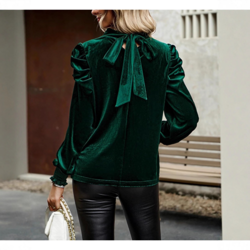 W&H Atelier Ruby Velvet Puff Sleeve Blouse