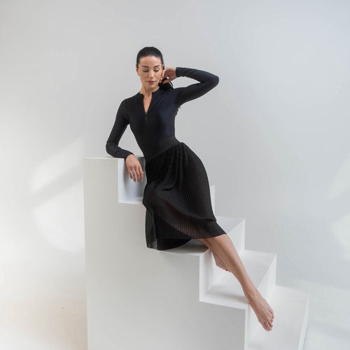 W&H Atelier Black Pleated Mesh Skirt