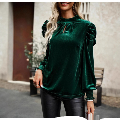 W&H Atelier Ruby Velvet Puff Sleeve Blouse