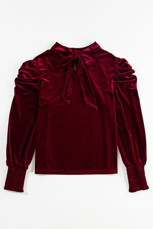 W&H Atelier Ruby Velvet Puff Sleeve Blouse